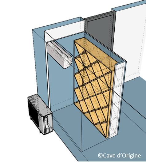 Projet 3D : casiers en bois dans une cave climatisée