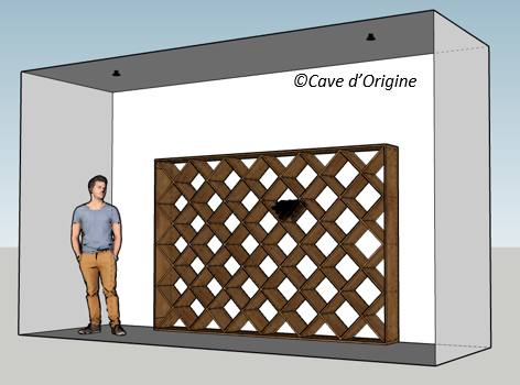 Projet 3D : grand mur de casiers en losange avec porte d'accès